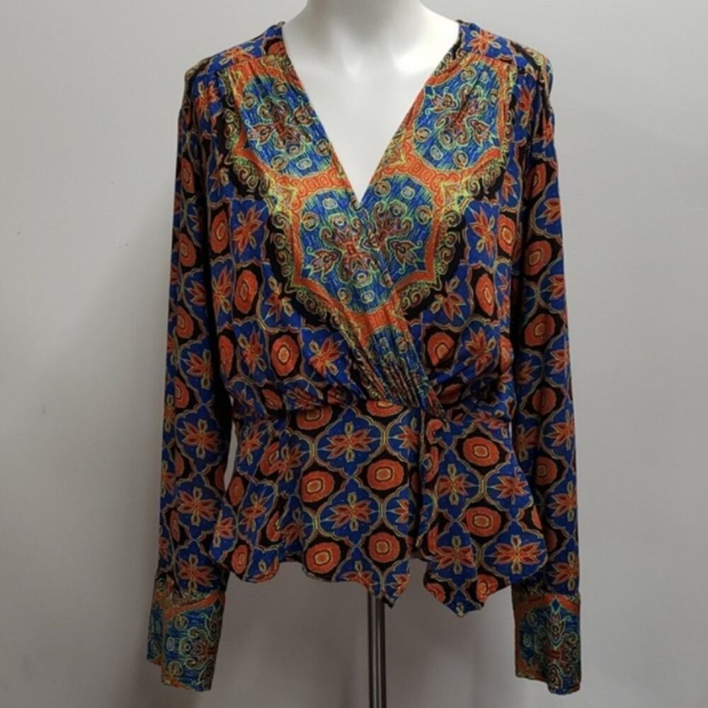 Free People Women’s Large Falling For You Floral Print Peplum Boho Top Faux Wrap